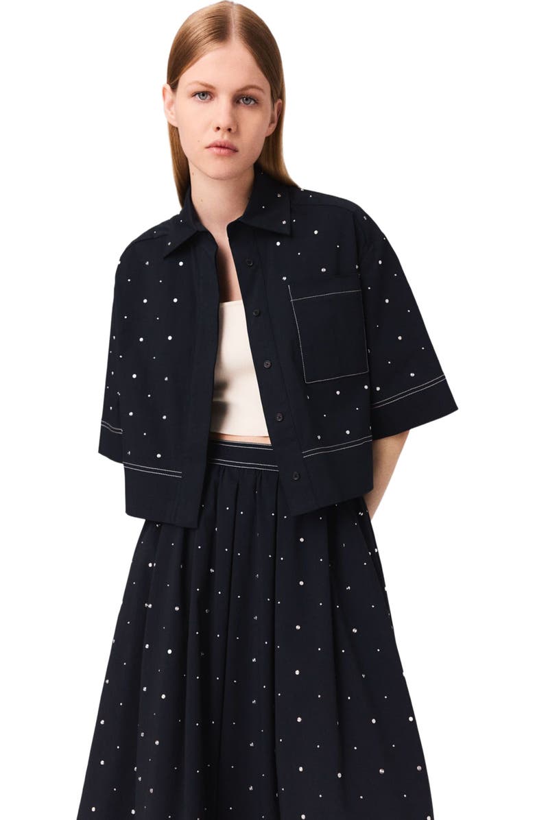 maje Cropped shirt with studs, Alternate, color, Navy