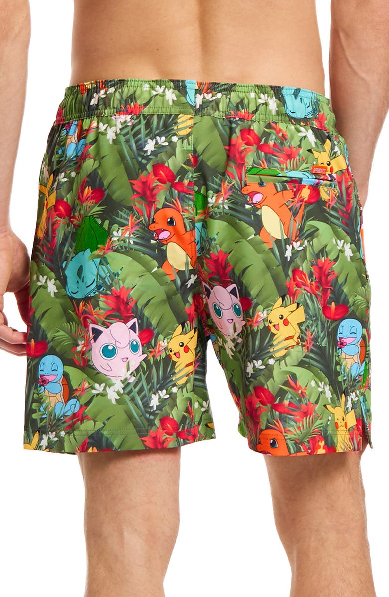 OppoSuits Pokémon Tropical Forest Stretch Swim Trunks, Alternate, color, 