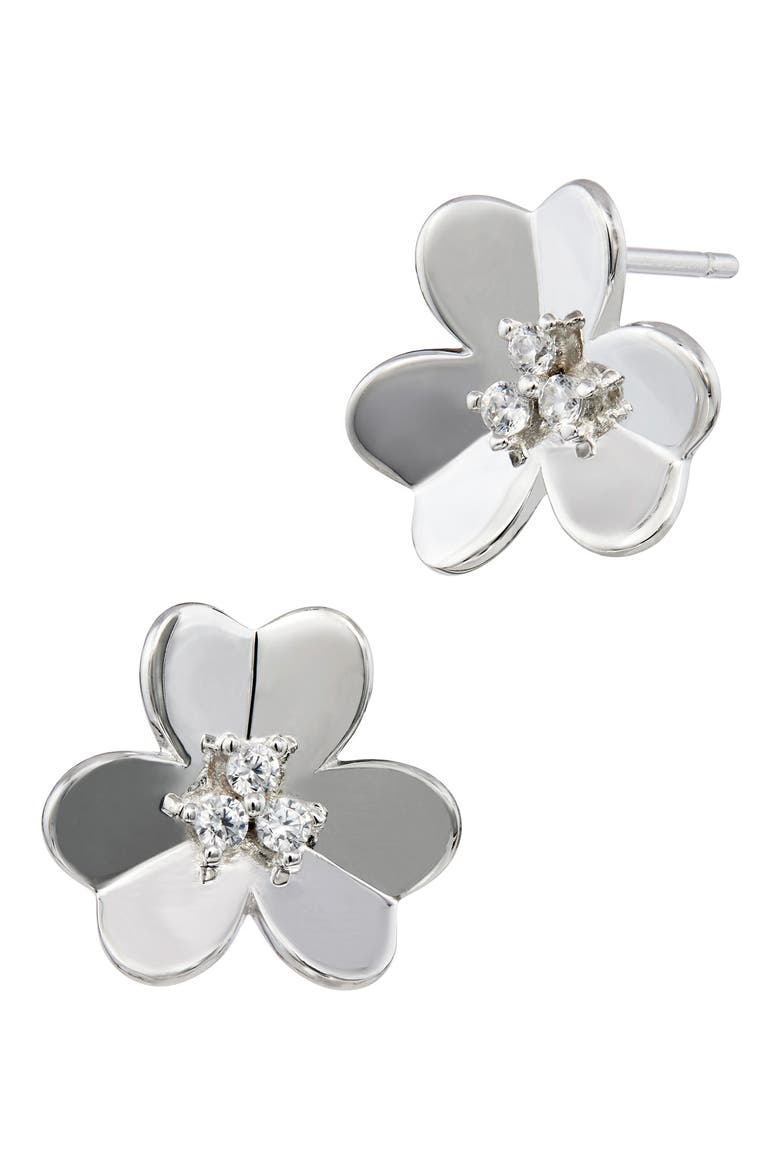 Clover Cubic Zirconia Stud Earrings, Main, color, WHITE