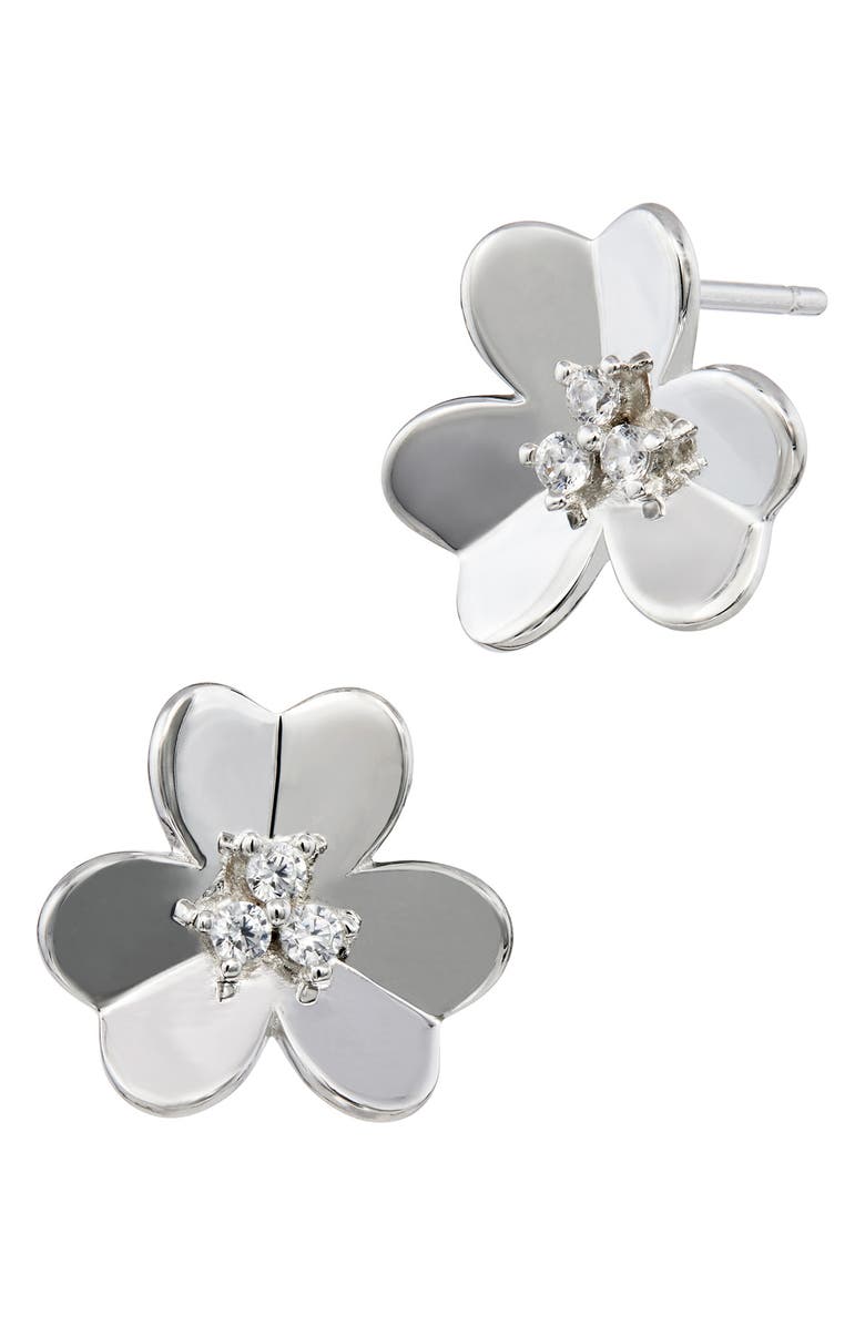 SAVVY CIE JEWELS Clover Cubic Zirconia Stud Earrings, Main, color, White