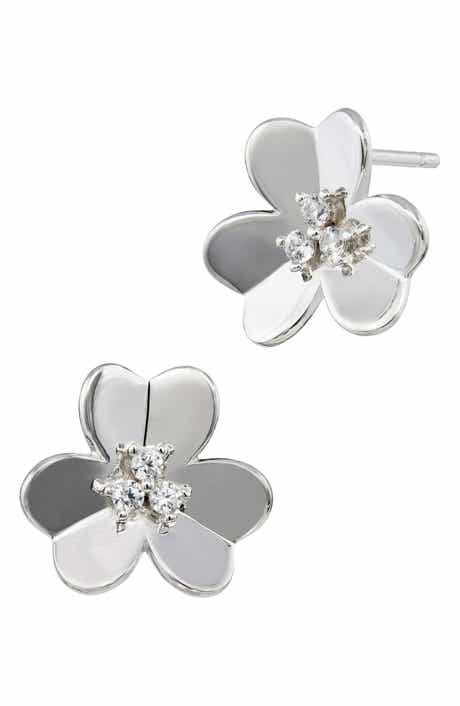SAVVY CIE JEWELS Clover Cubic Zirconia Stud Earrings