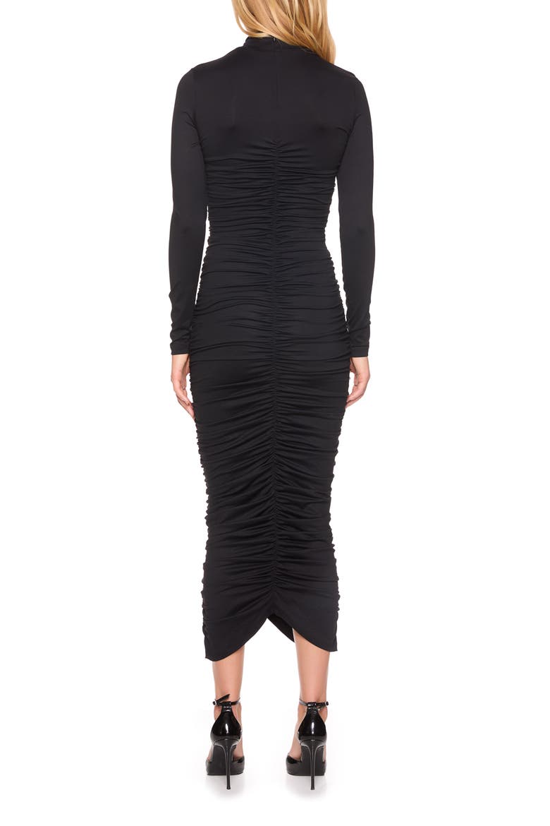 Ruched Long Sleeve Mock Neck Midi Dress, Alternate, color, BLACK