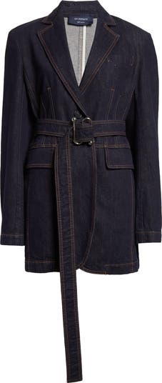 ジャケット SPORTMAX Women Jackets 2512041025600 DOMINO 001 Blue SPORTMAX Domino Monogram Buckle Belted Denim Jacket | Nordstrom