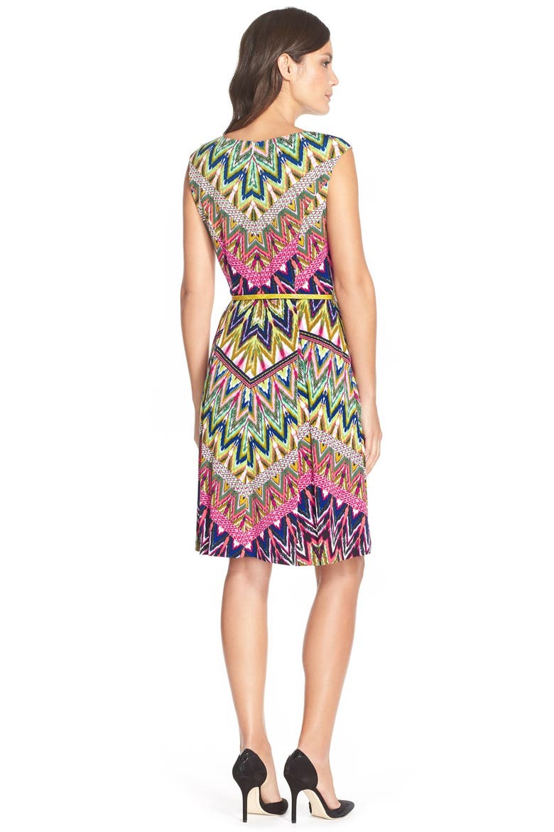 Belted Print Jersey Fit & Flare Dress, Alternate, color, PURPLE MULTI