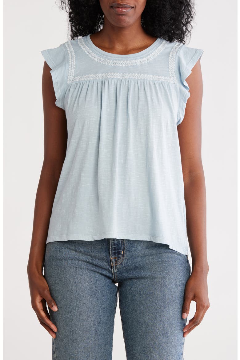 Embroidered Cotton Slub Tee, Main, color, BLUE FOG