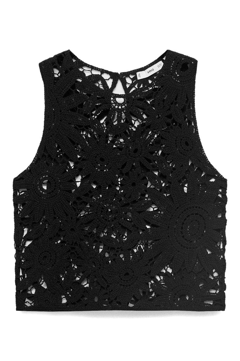 Floral Sheer Cotton Blend Lace Tank Top, Alternate, color, BLACK