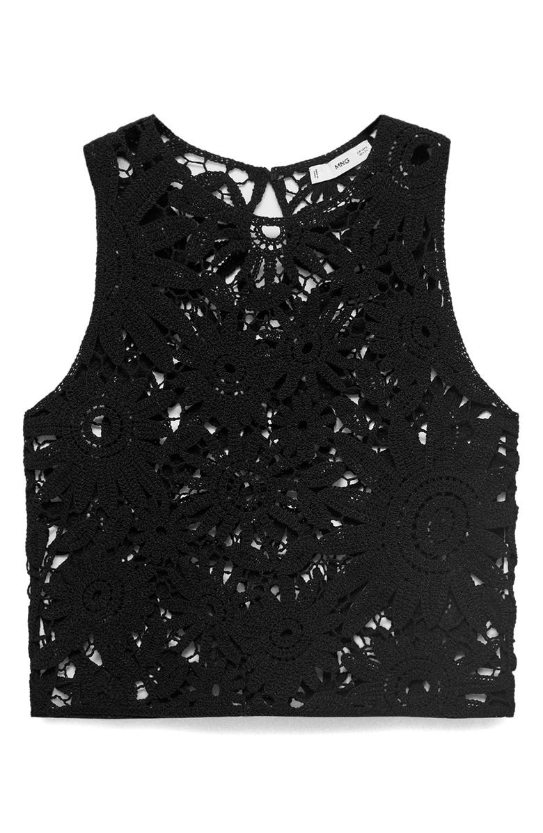 MANGO Floral Sheer Cotton Blend Lace Tank Top, Alternate, color, Black