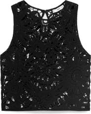 MANGO Floral Sheer Cotton Blend Lace Tank Top