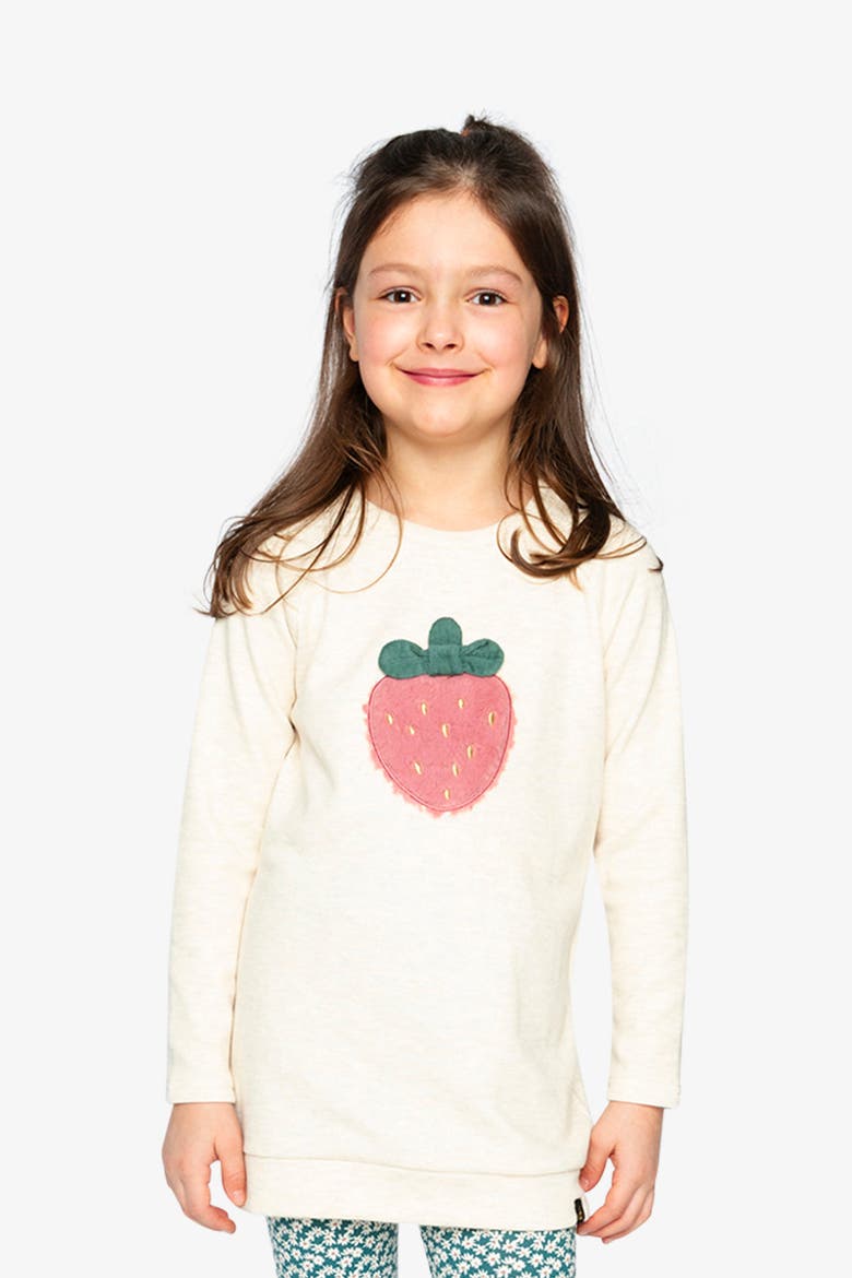 Brushed Jersey Strawberry Appliqué Raglan Sleeve Tunic, Alternate, color, Beige