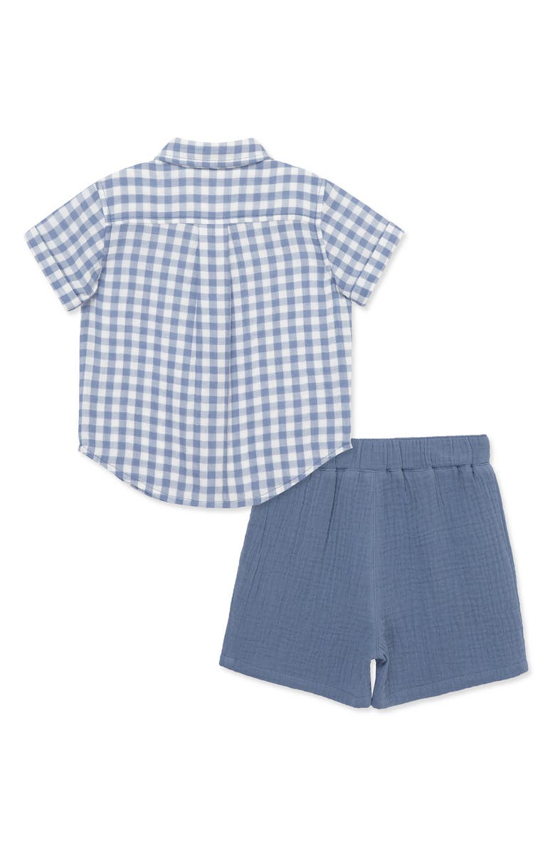 Little Me Gingham Cotton Button-Up Shirt & Shorts Set, Alternate, color, Blue