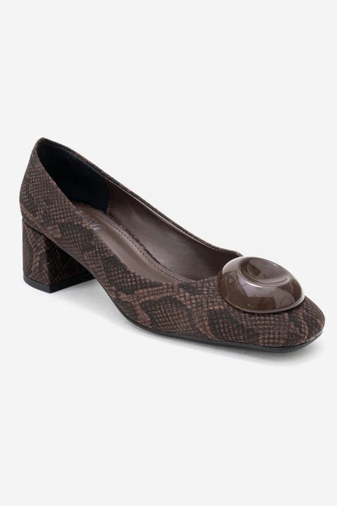 Mila Buckle Square Toe Block Heel Pump