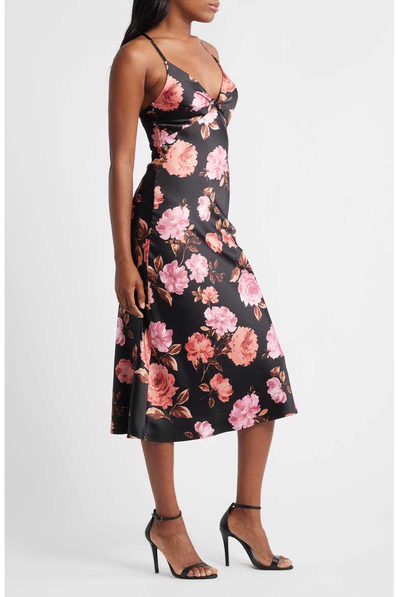 Floral Sprint Sleevless Satin Cocktail Dress, Alternate, color, BLACK / PINK