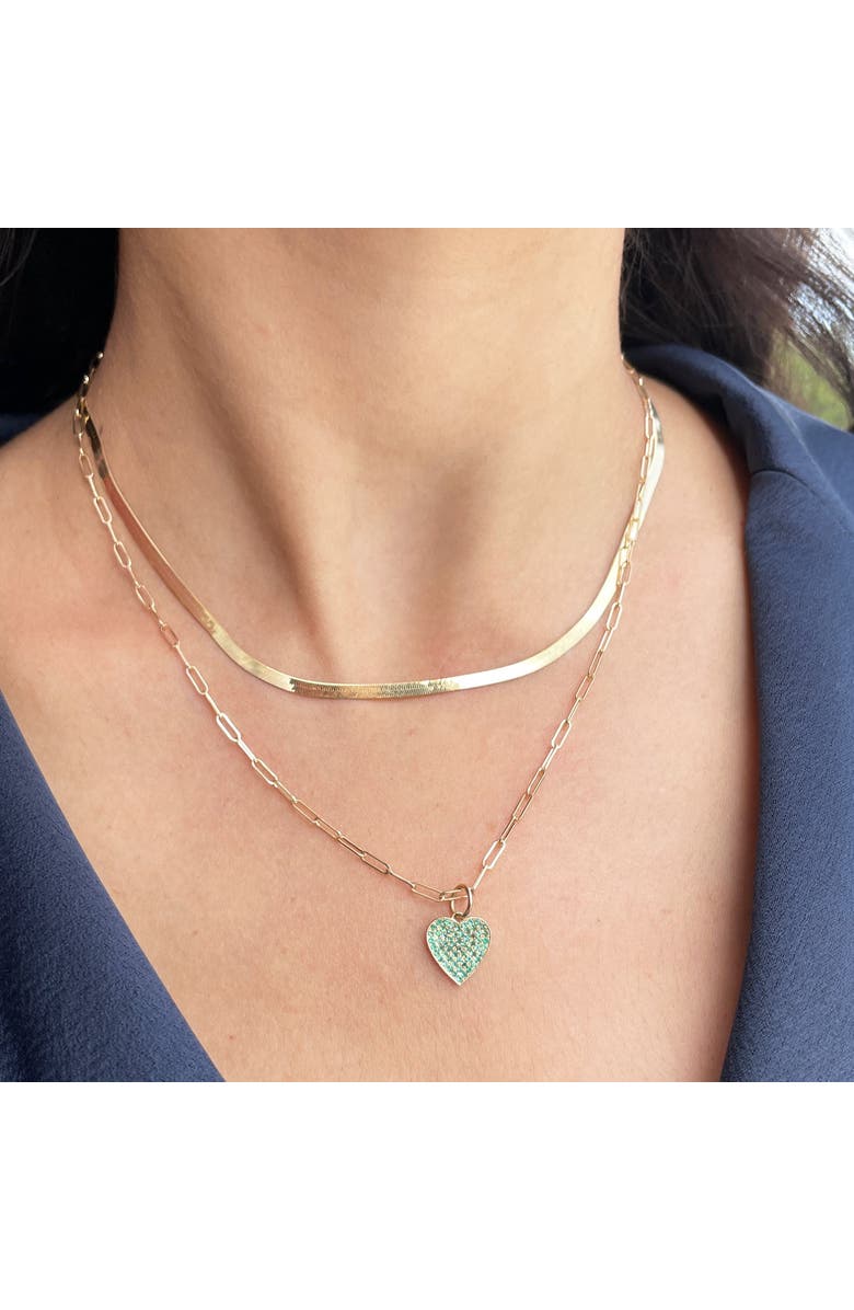 The Lovery Fine Jewelry Emerald Heart Charm, Alternate, color, Emerald