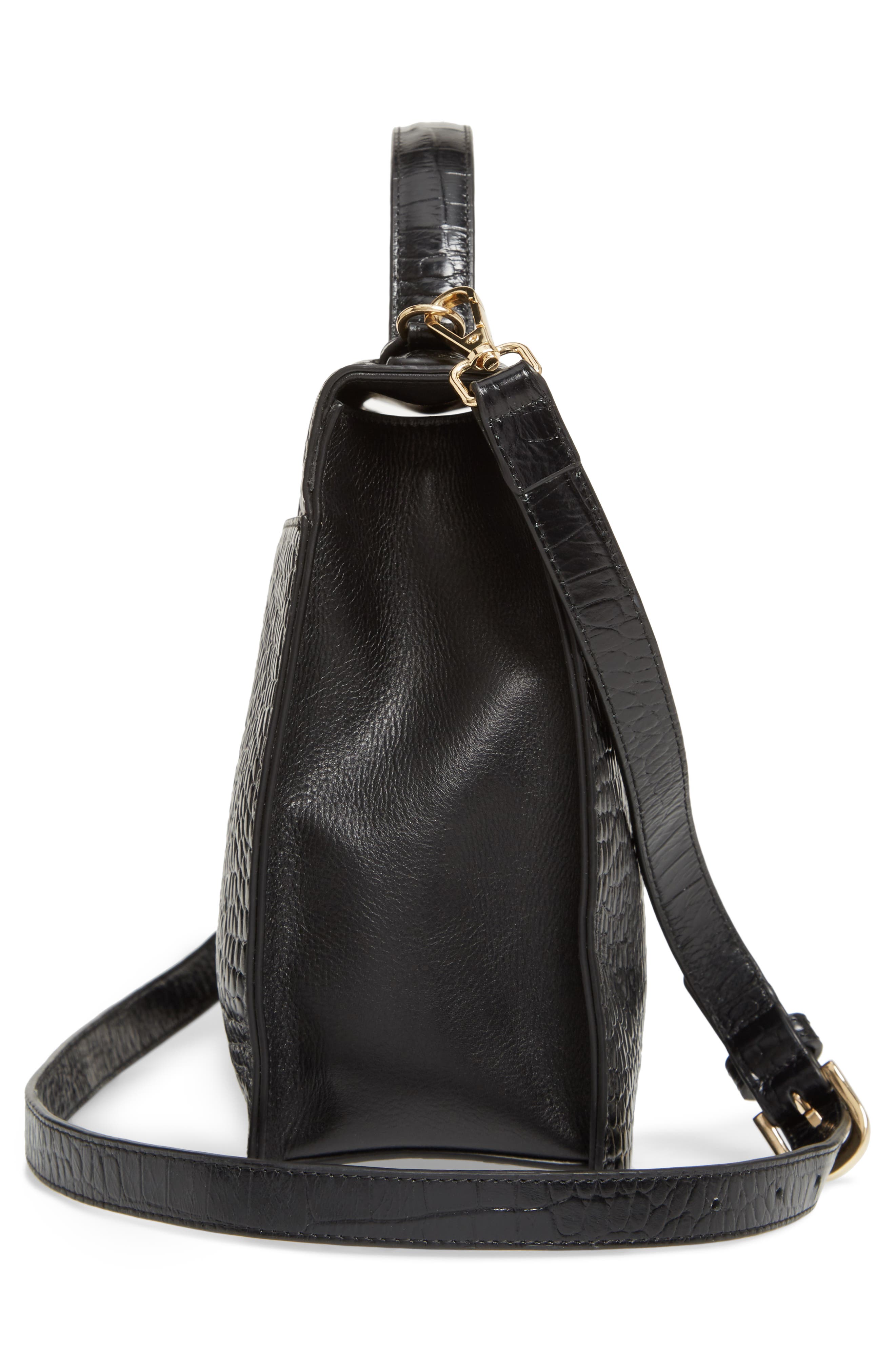 Ryder Croc Embossed Leather Top Handle Bag, Alternate, color, BLACK