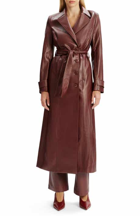 Double Breasted Faux Leather Longline Coat