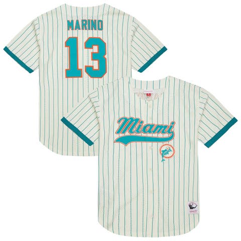 Men's Mitchell & Ness Dan Marino Cream Miami Dolphins Name & Number Mesh Button-Up Baseball Jersey