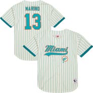 Mitchell & Ness Men's Mitchell & Ness Dan Marino Cream Miami Dolphins Name & Number Mesh Button-Up Baseball Jersey