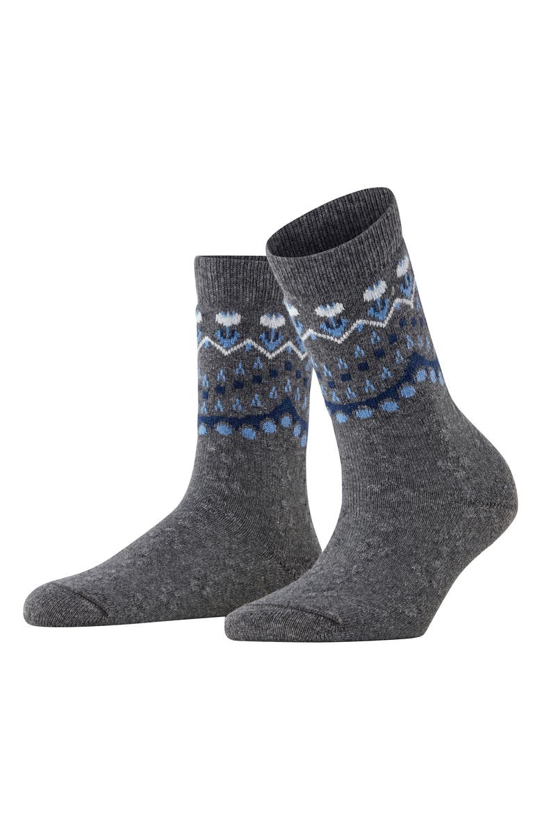 Falke Fair Isle Crew Socks, Main, color, Light Grey Melange