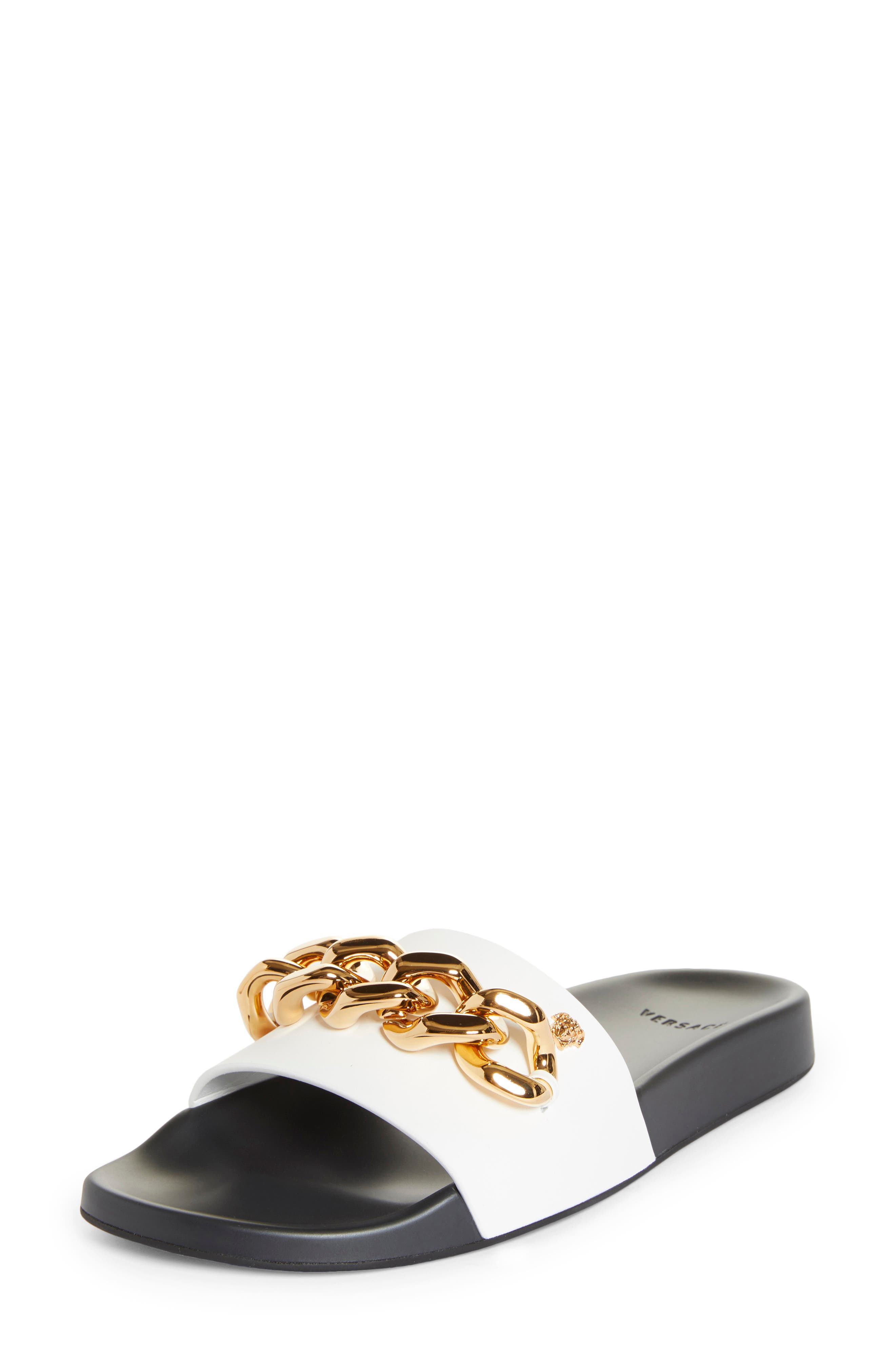Medusa Chain Slide Sandal, Main, color, WHITE/ BLACK/ GOLD