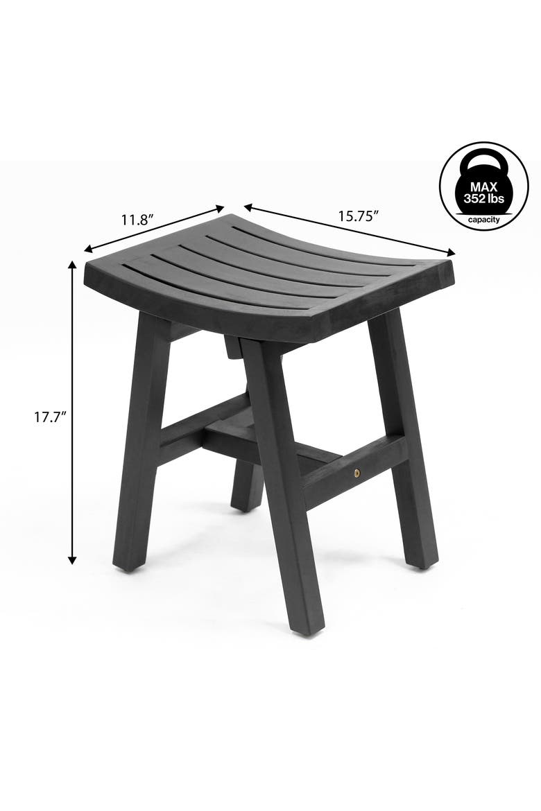 Tamlyn Modern Solid Acacia Wood Shower Stool, Water-Resistant Slatted Spa Bath Seat Shaving Bench for Bathroom or Indoor/Outdoor, Alternate, color, Black