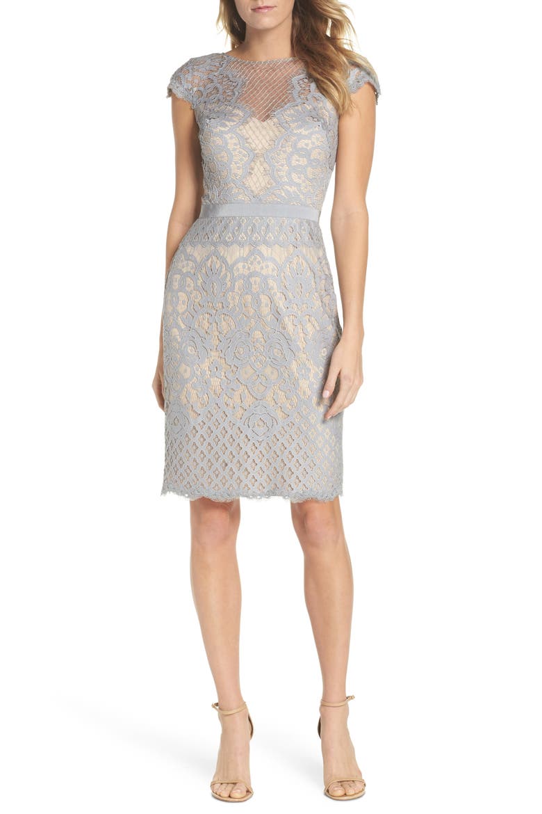 Lace Sheath Dress, Main, color, PEWTER/ PETAL