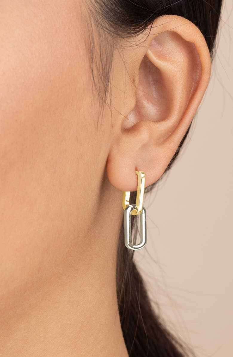 Sterling Forever Two Tone Double Link Drop Earrings, Alternate, color, Dual Tone