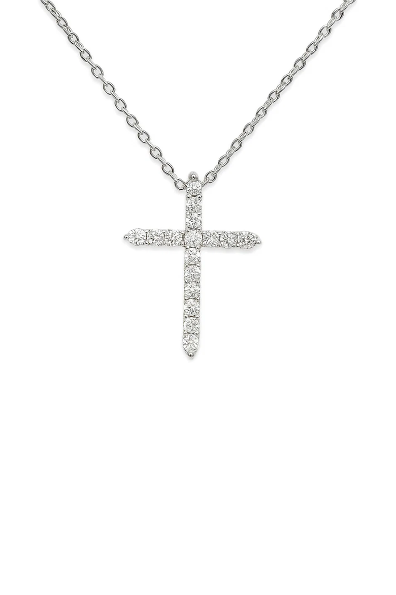 White Gold Cubic Zirconia Cross Necklaces, Main, color, Silver
