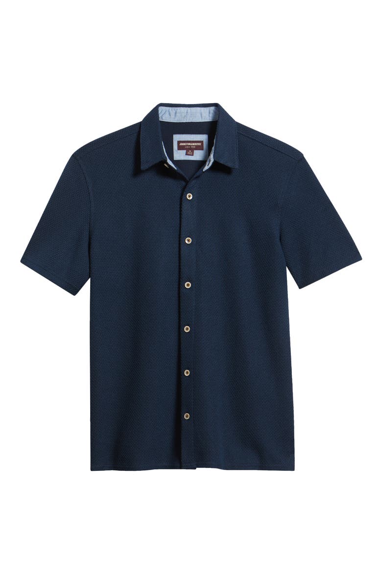 Linden Textured Short Sleeve Button-Up Shirt, Alternate, color, NAVY