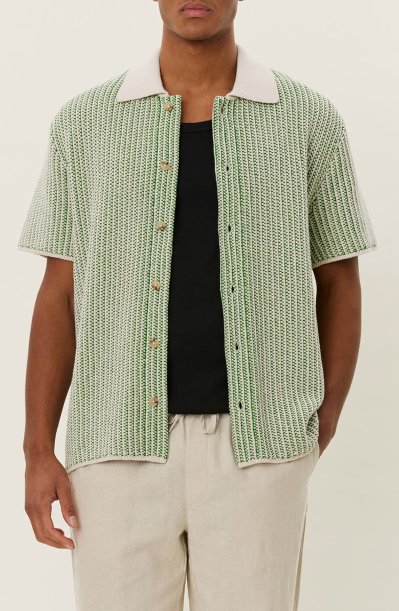 Les Deux Easton Short Sleeve Button-Up Sweater, Main, color, Ivory/Vintage Green
