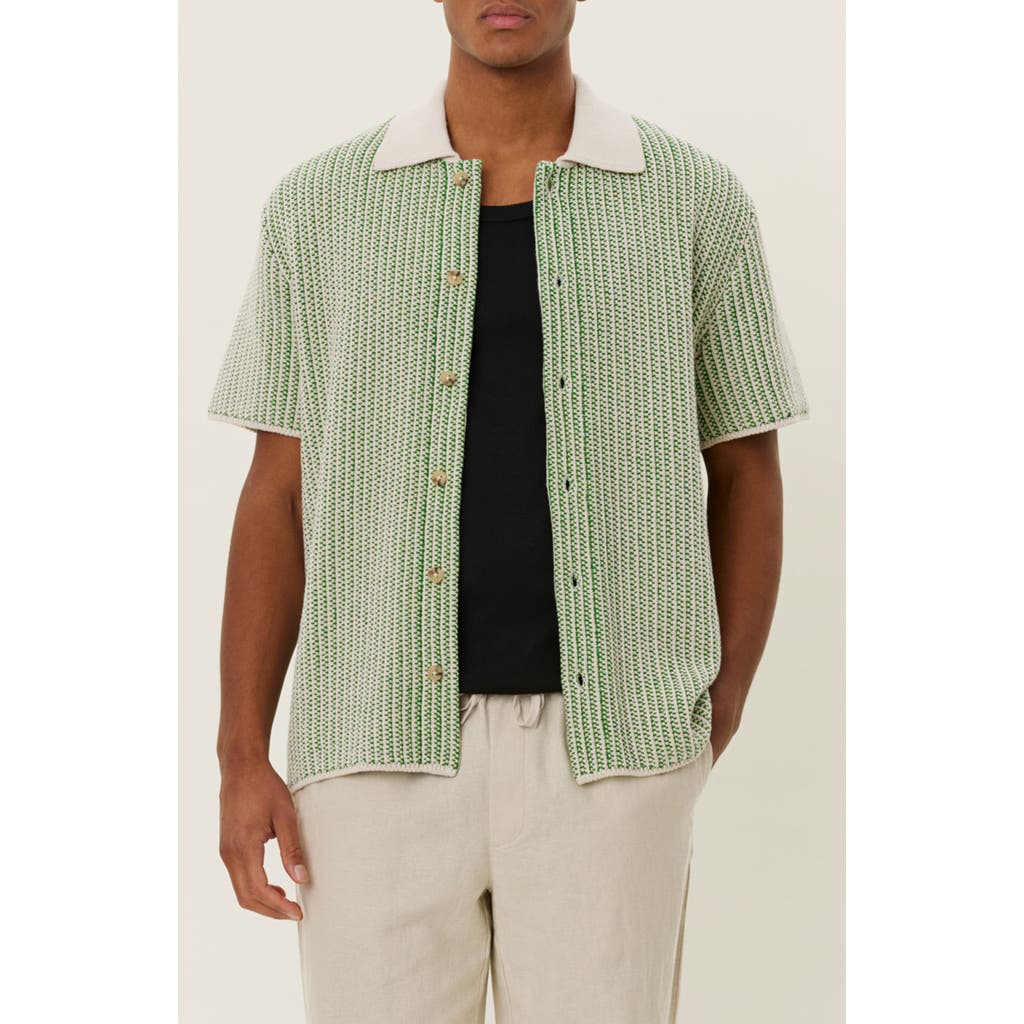 Les Deux Easton Short Sleeve Button-Up Sweater in Ivory/vintage Green  product