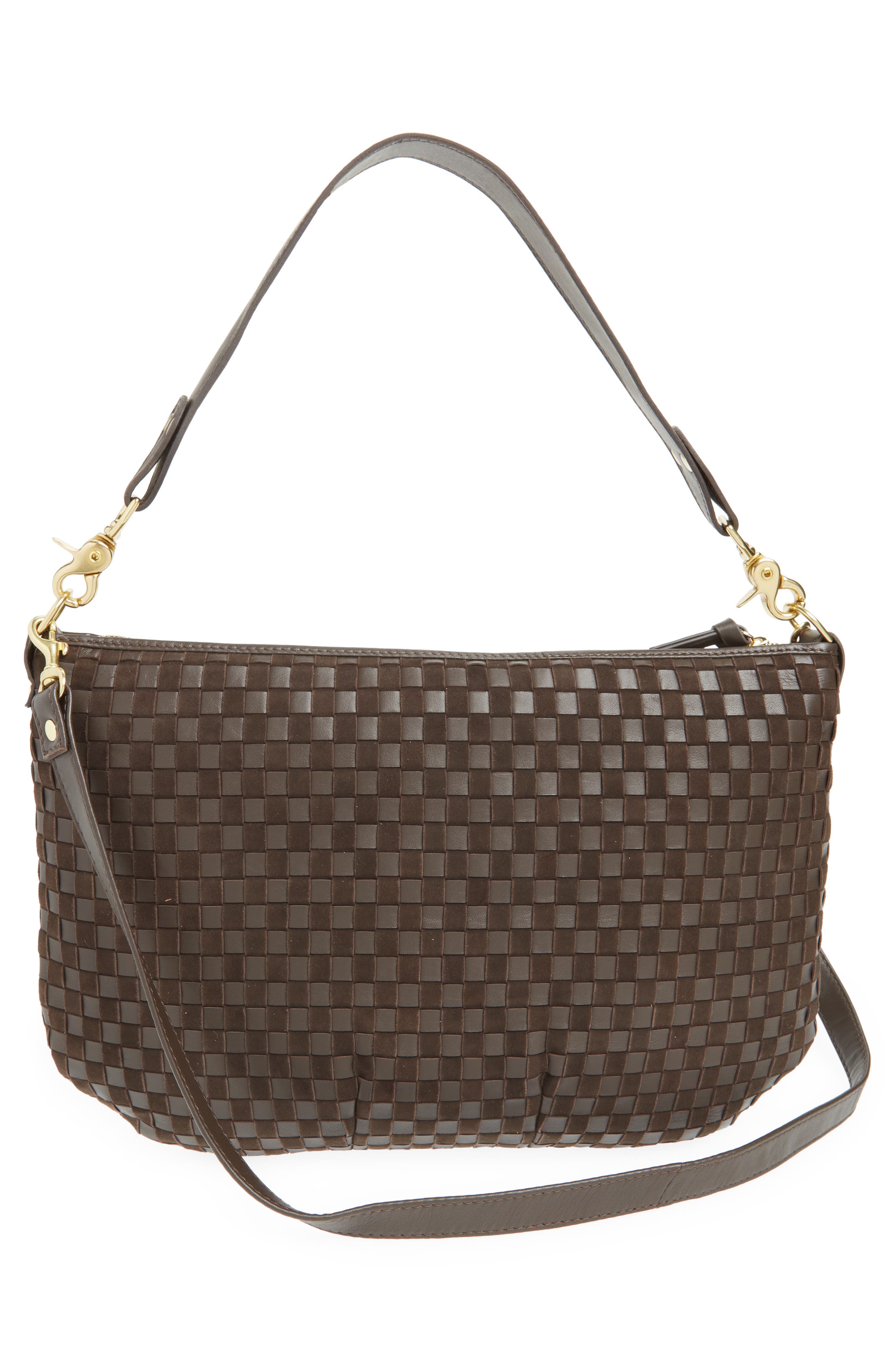 Clare V. Moyen Woven Leather & Suede Messenger Bag, Alternate, color, 