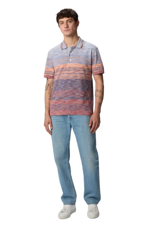 Tシャツ・カットソー MISSONI TOP (US24WL0ABJ00E5 SM9DE) T-Shirt with Flame and Zigzag Pattern Red & Blue | Missoni