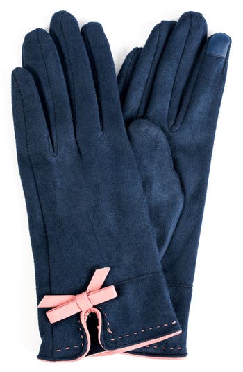 Marcus Adler Faux Suede Bow Gloves In Blue