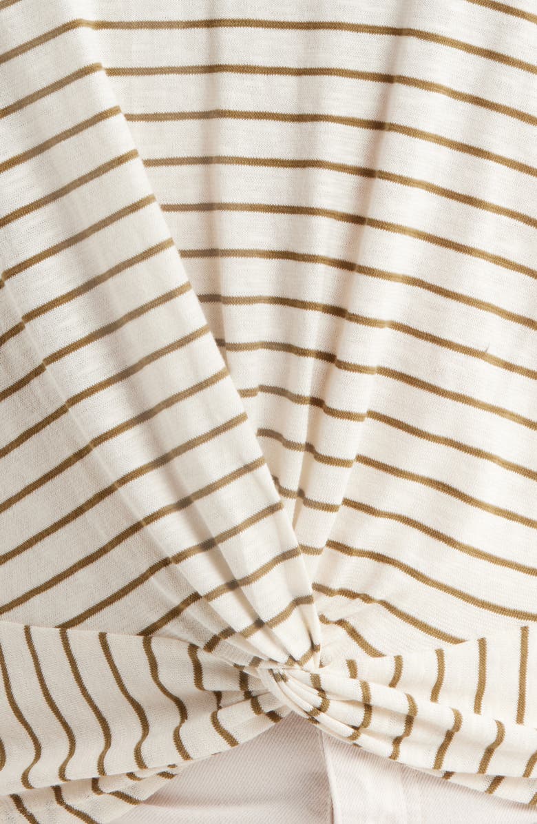 Liverpool Los Angeles Stripe Sleeveless Cotton Twist Front Top, Alternate, color, Cream Olive Str