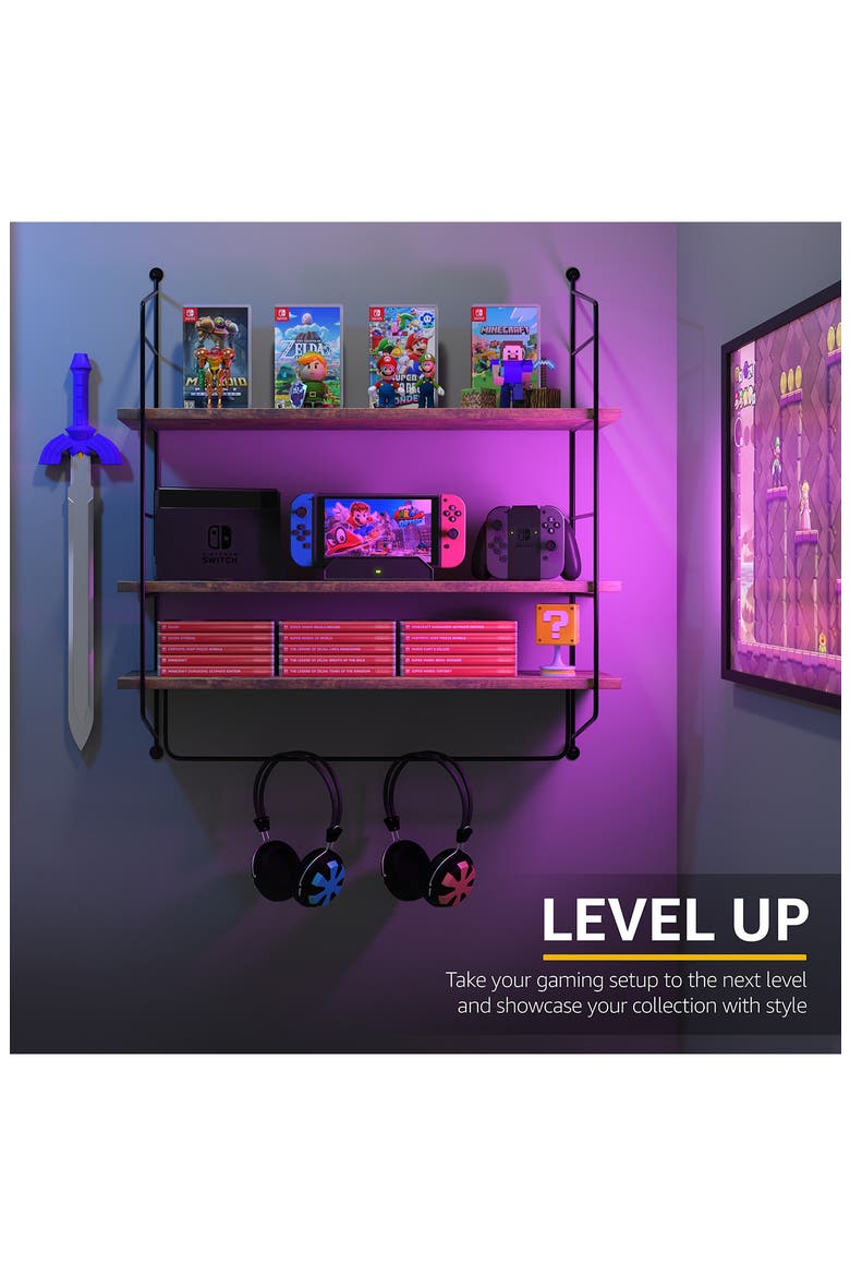 3-Tier Wooden Floating Shelf, Alternate, color, BROWN