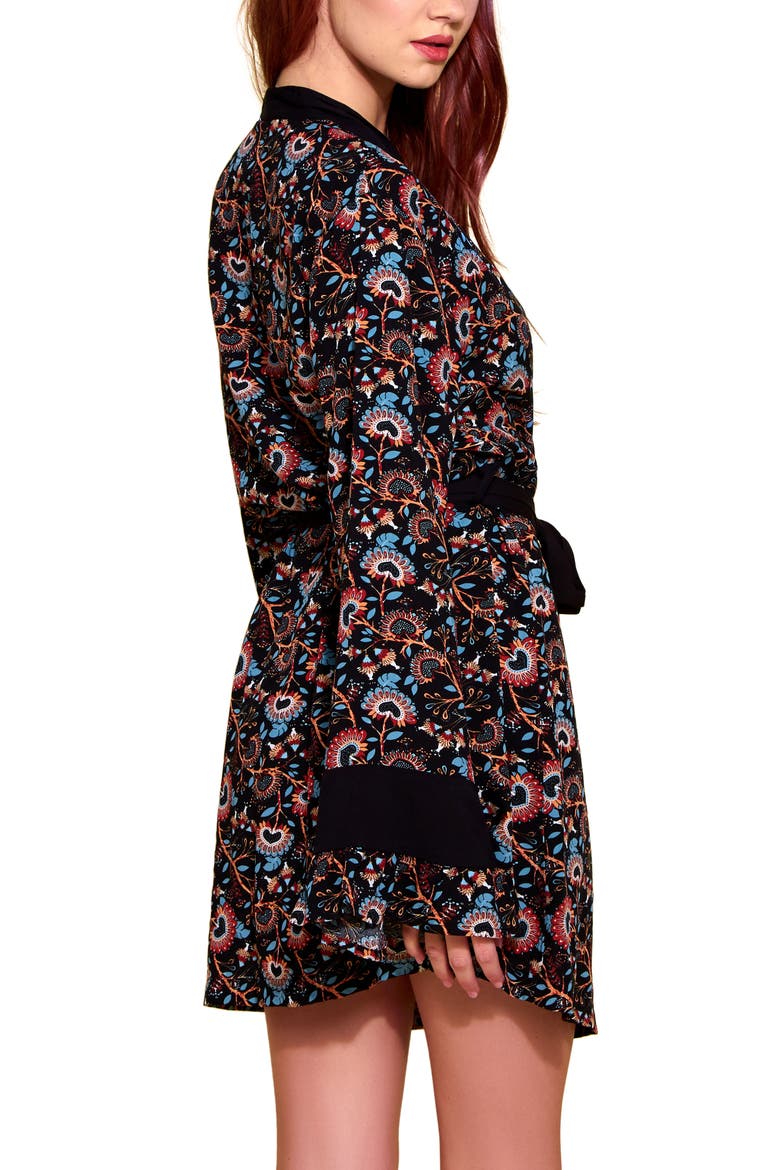 Floral Challis Robe, Alternate, color, BLACK