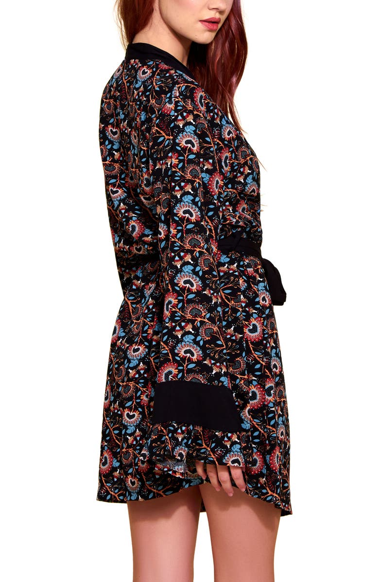 Hauty Floral Challis Robe, Alternate, color, Black