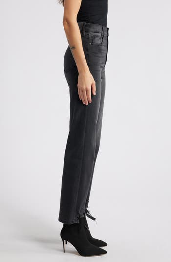 Destroyed Hem Straight Leg Jeans