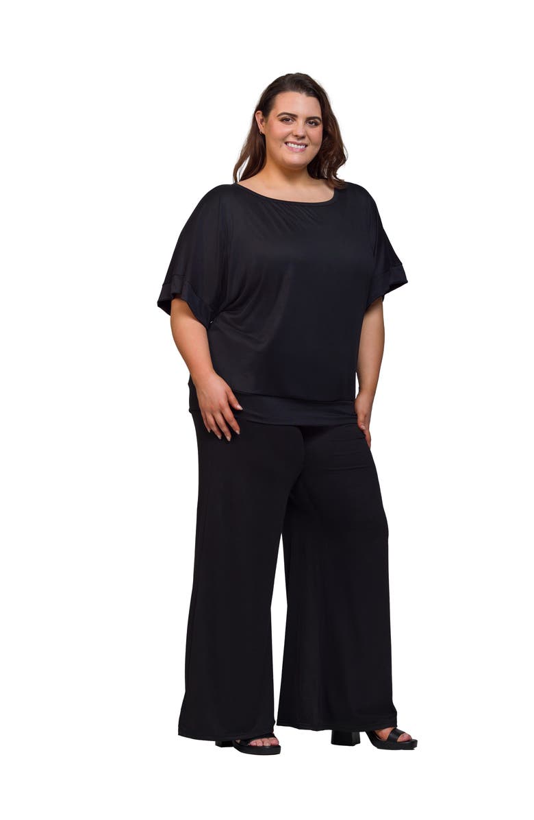 24seven Comfort Apparel Boat Neck Top and Wide Leg Pant Set, Alternate, color, Black
