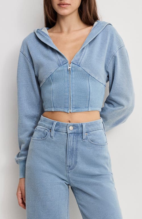 Good American Jeanius Crop Hoodie In Blue
