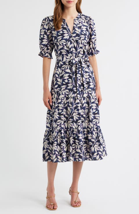 Eliana Print Tiered Midi Dress