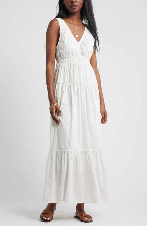 Shirred Cotton Blend Jacquard Sundress