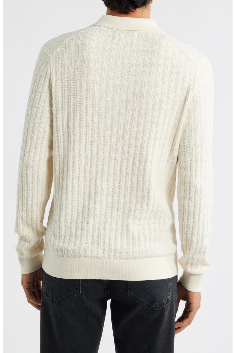 Oban Ecru Diamond Stripe Cotton & Cashmere Polo Sweater, Alternate, color, ECRU