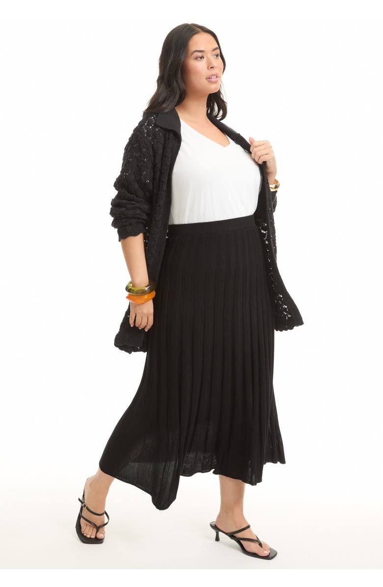 June + Vie Pleated Midi Skirt, Alternate, color, Black Onyx