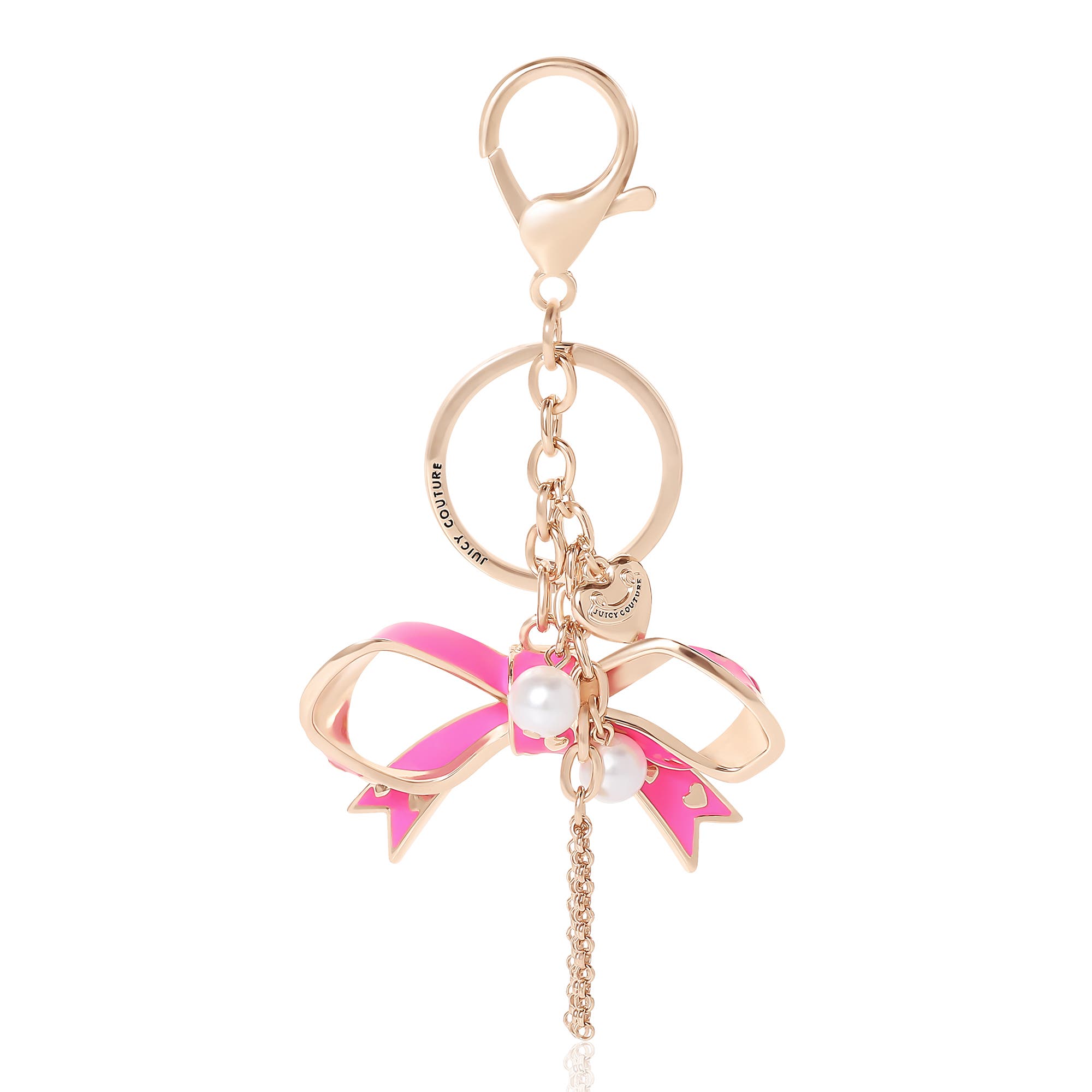 Juicy Couture Bow Charm Gold Keychain, Main, color, Rose Gold, Pink
