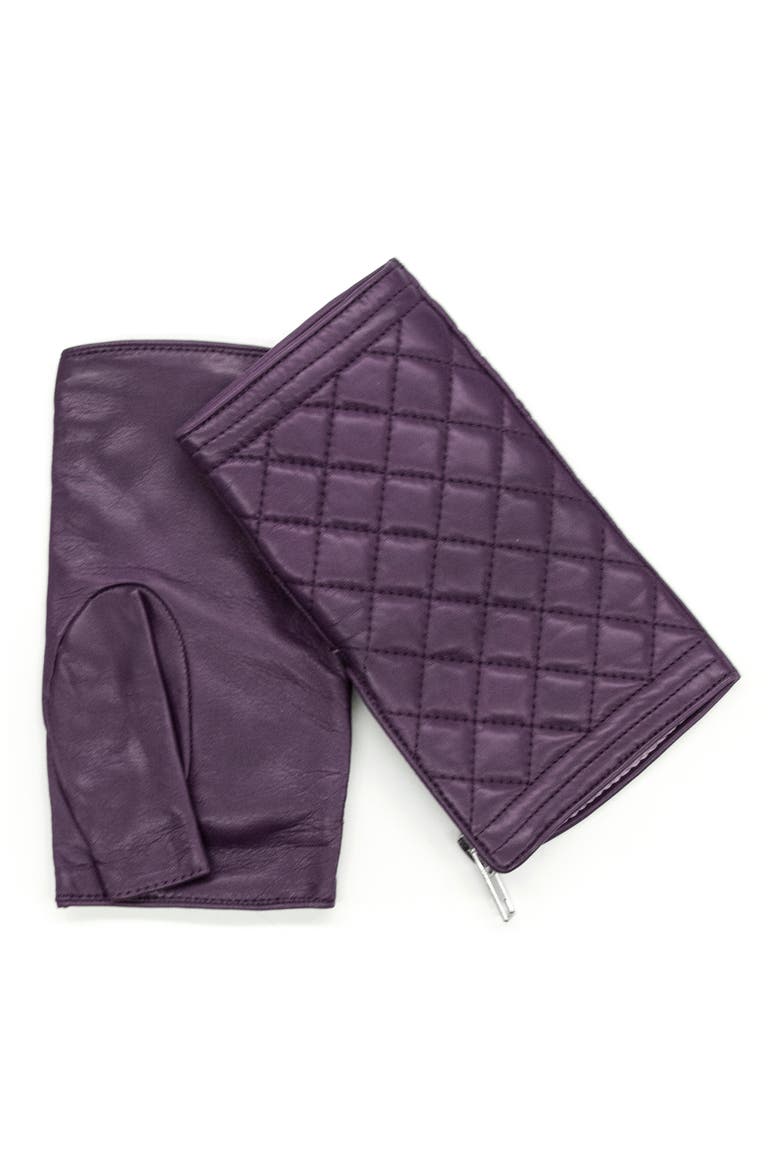 Quilted Leather Fingerless Gloves, Main, color, SUGAR PLUM