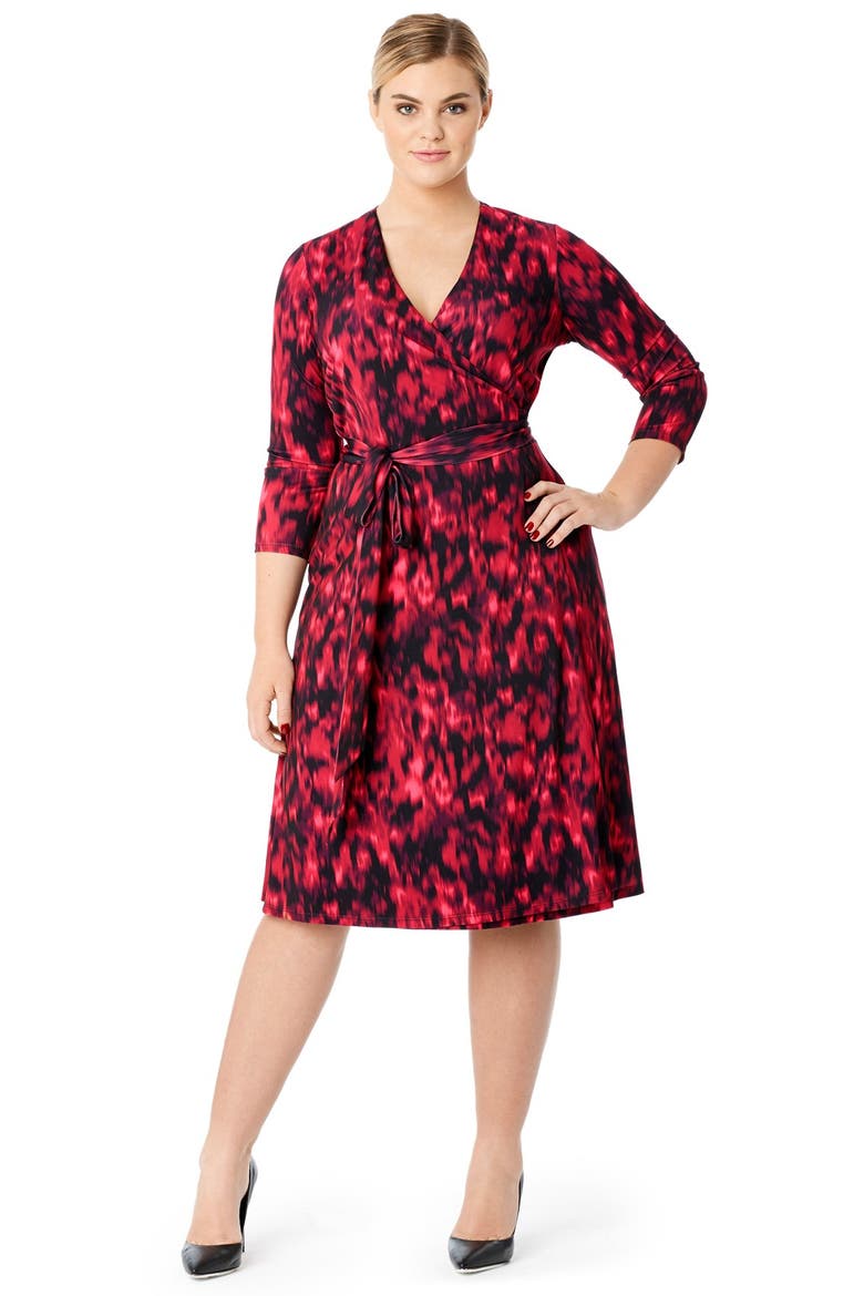 Print Jersey Wrap Dress, Alternate, color, CRIMSON WATERMARK