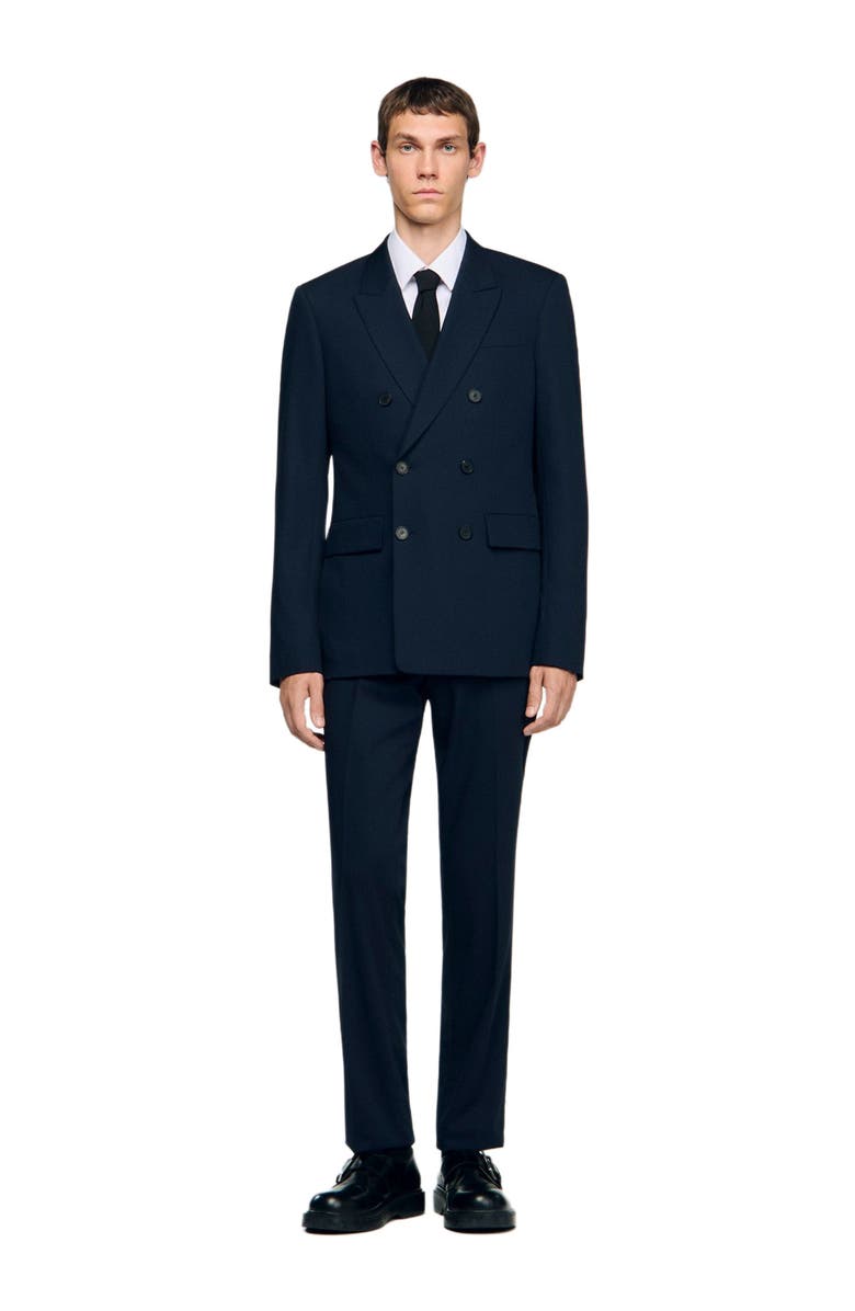 SANDRO Double-breasted suit jacket, Alternate, color, Navy Blue