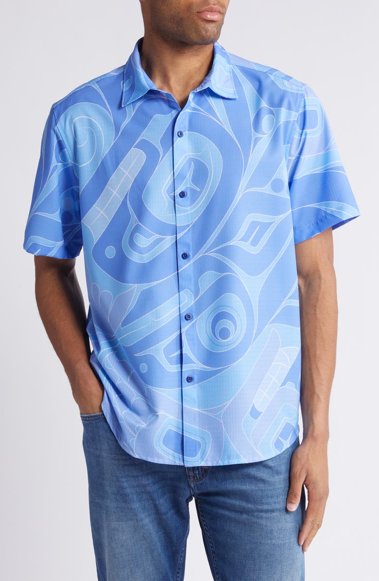 Tommy Bahama Bahama Coasts Ocean Life Short Sleeve Button-Up Shirt, Main, color, Cobalt Sea
