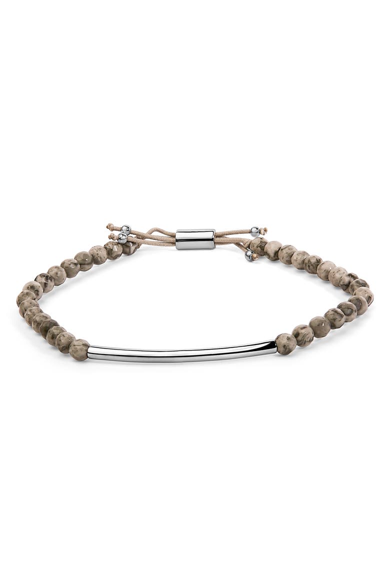 Sterling Silver Jasper Bead Station Bracelet Bolo Clasp, Main, color, Silver